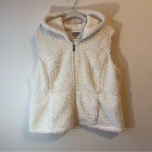 J. Jill Sweater Knit Vest Jacket Hood Boucle Teddy Fleece Zip Size XL Ivory